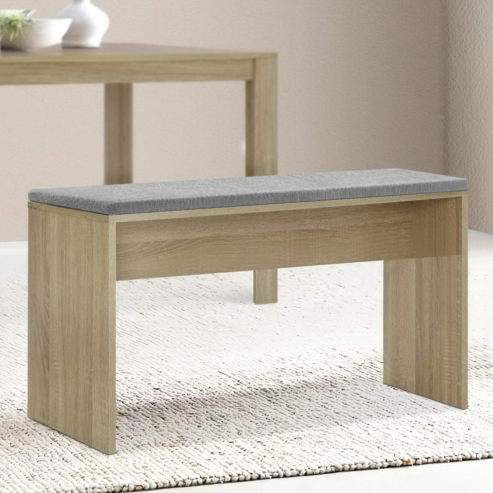 Artiss Dining Bench NATU Upholstery Seat Stool Chair Cushion Kitchen Furniture Oak 90cm ShopFrenzy