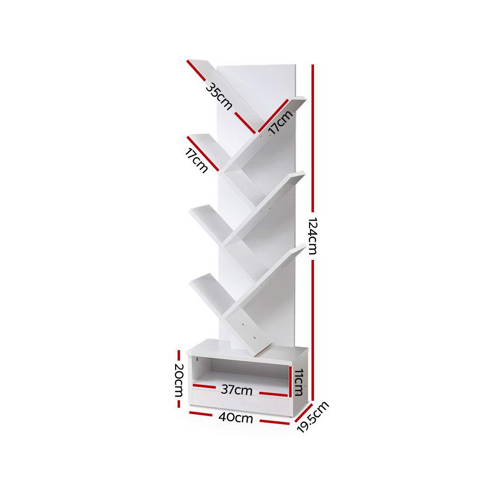 Artiss Display Shelf 7-Shelf Tree Bookshelf Book Storage Rack Bookcase White ShopFrenzy