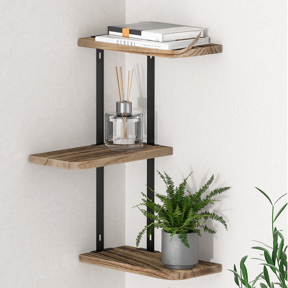 Artiss Floating Wall Shelves Brackets 3 Tiers Corner Display DIY Wall Mount Rack ShopFrenzy