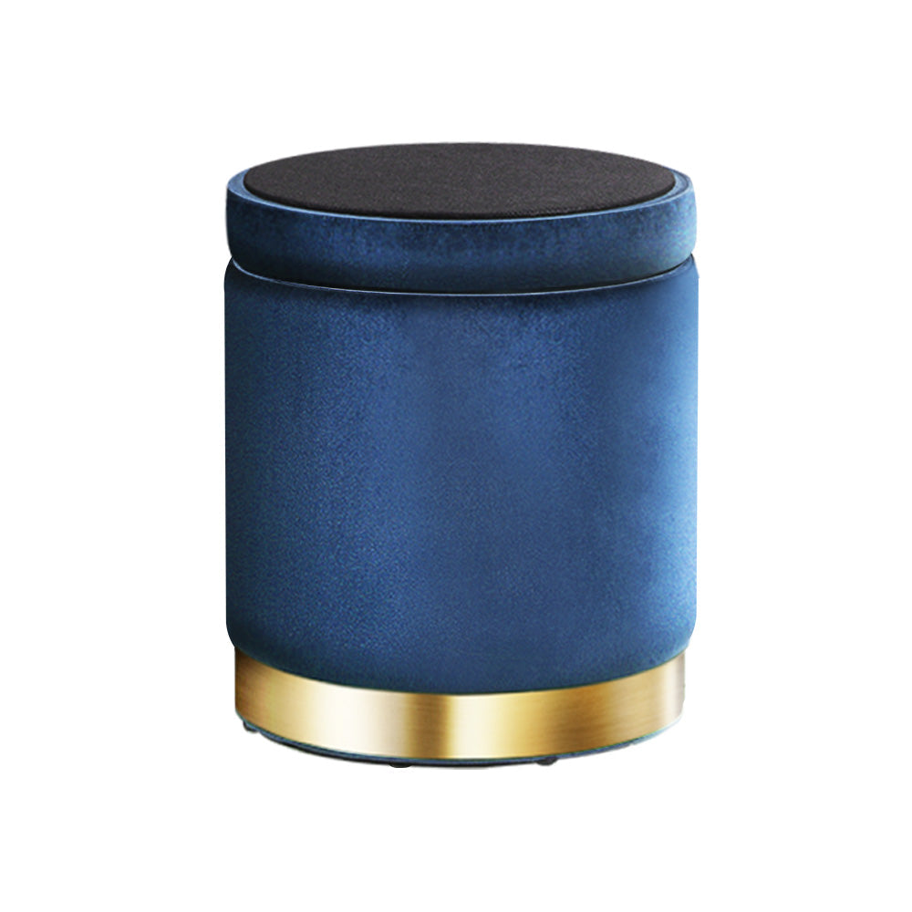 Artiss Foot Stool Round Velvet Storage Ottoman Foot Rest Pouffe Footstool Navy ShopFrenzy