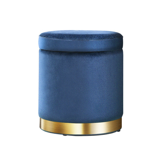 Artiss Foot Stool Round Velvet Storage Ottoman Foot Rest Pouffe Footstool Navy ShopFrenzy