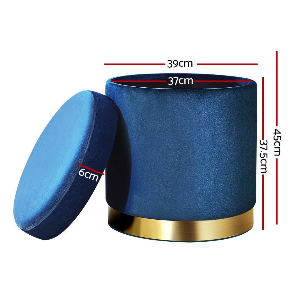 Artiss Foot Stool Round Velvet Storage Ottoman Foot Rest Pouffe Footstool Navy ShopFrenzy