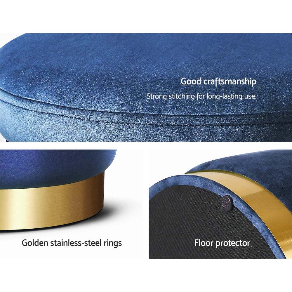 Artiss Foot Stool Round Velvet Storage Ottoman Foot Rest Pouffe Footstool Navy ShopFrenzy