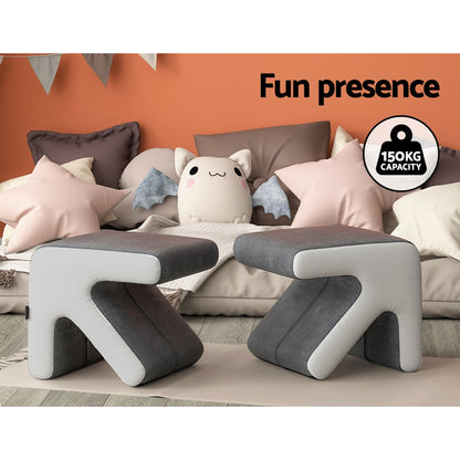 Artiss Ottoman Foot Stool Fabric Foot Rest Footstool Padded Seat Kids Grey ShopFrenzy