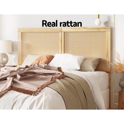 Artiss Rattan Bed Frame Double Size Bed Head Headboard Bedhead Base RIBO Pine ShopFrenzy