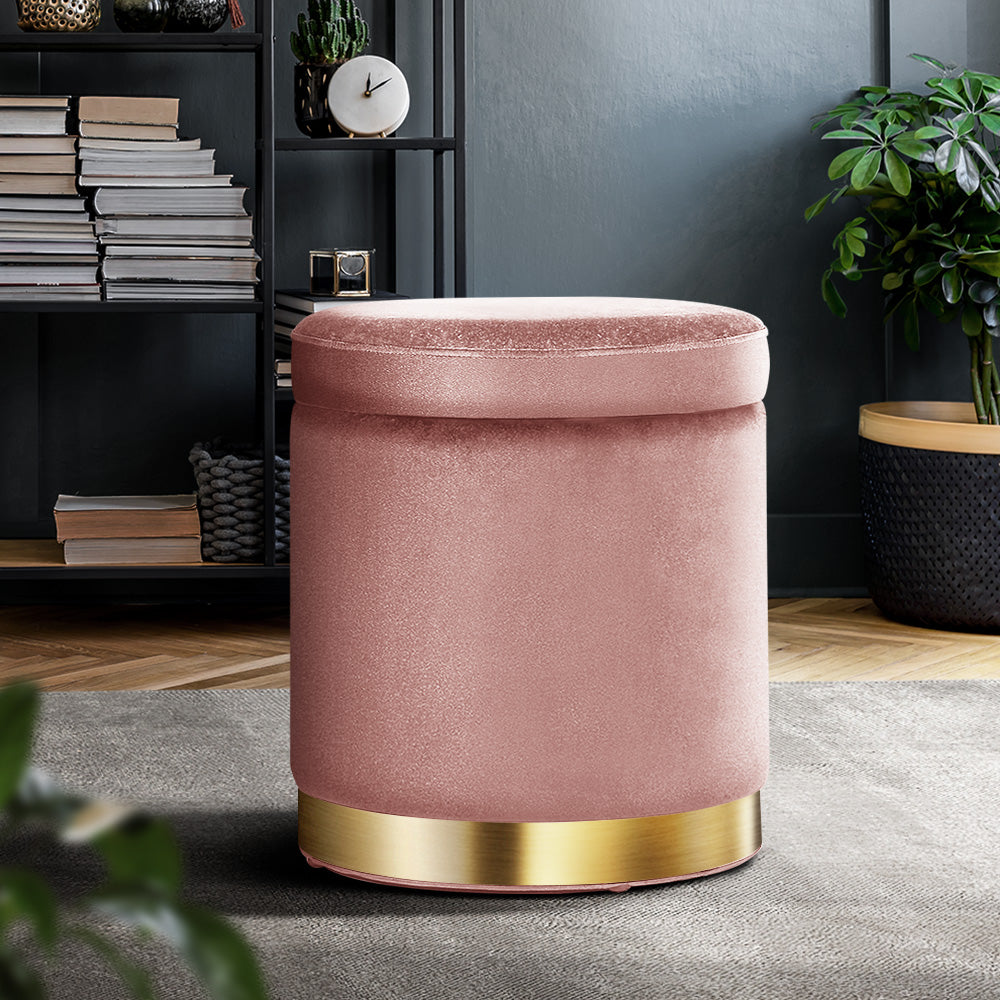 Artiss Round Velvet Foot Stool Storage Ottoman Foot Rest Pouffe Padded Seat Pink ShopFrenzy