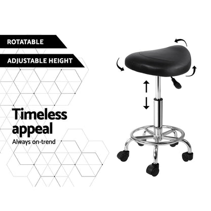 Artiss Saddle Salon Stool Black PU Swivel Barber Hair Dress Chair Hydraulic Lift ShopFrenzy