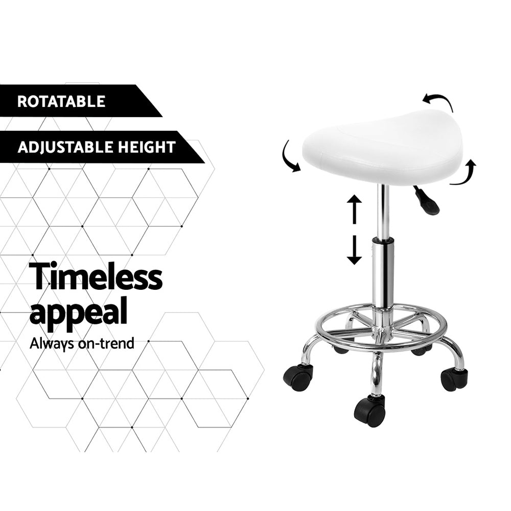 Artiss Saddle Salon Stool White PU Swivel Barber Hair Dress Chair Hydraulic Lift ShopFrenzy