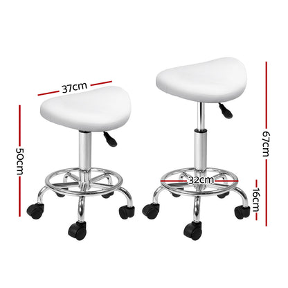 Artiss Saddle Salon Stool White PU Swivel Barber Hair Dress Chair Hydraulic Lift ShopFrenzy