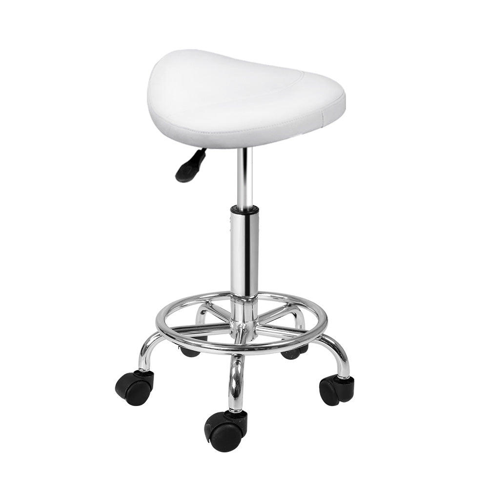 Artiss Saddle Salon Stool White PU Swivel Barber Hair Dress Chair Hydraulic Lift ShopFrenzy