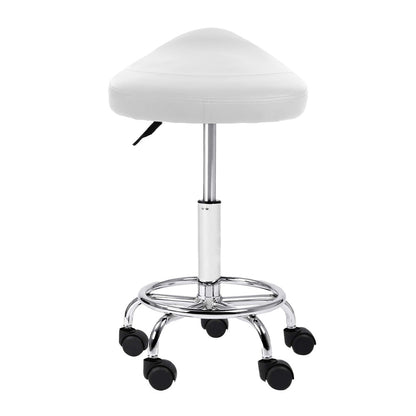 Artiss Saddle Salon Stool White PU Swivel Barber Hair Dress Chair Hydraulic Lift ShopFrenzy