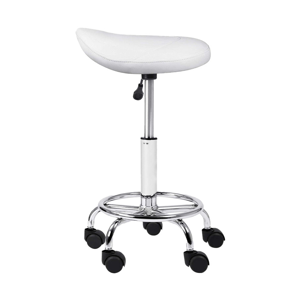 Artiss Saddle Salon Stool White PU Swivel Barber Hair Dress Chair Hydraulic Lift ShopFrenzy