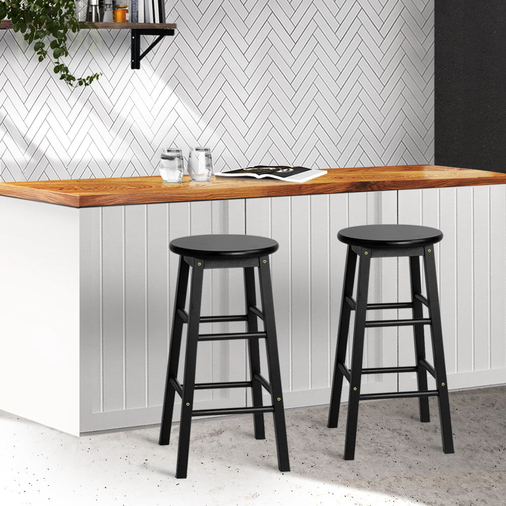 Artiss Set of 2 Beech Wood Backless Bar Stools - Black ShopFrenzy