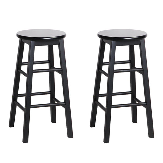 Artiss Set of 2 Beech Wood Backless Bar Stools - Black ShopFrenzy