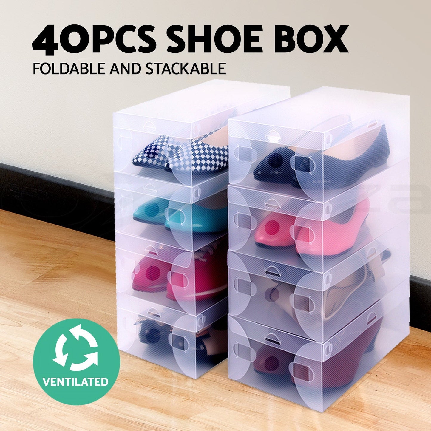 Artiss Set of 40 Clear Shoe Box Transparent Foldable Shoe Storage Stackable Case ShopFrenzy