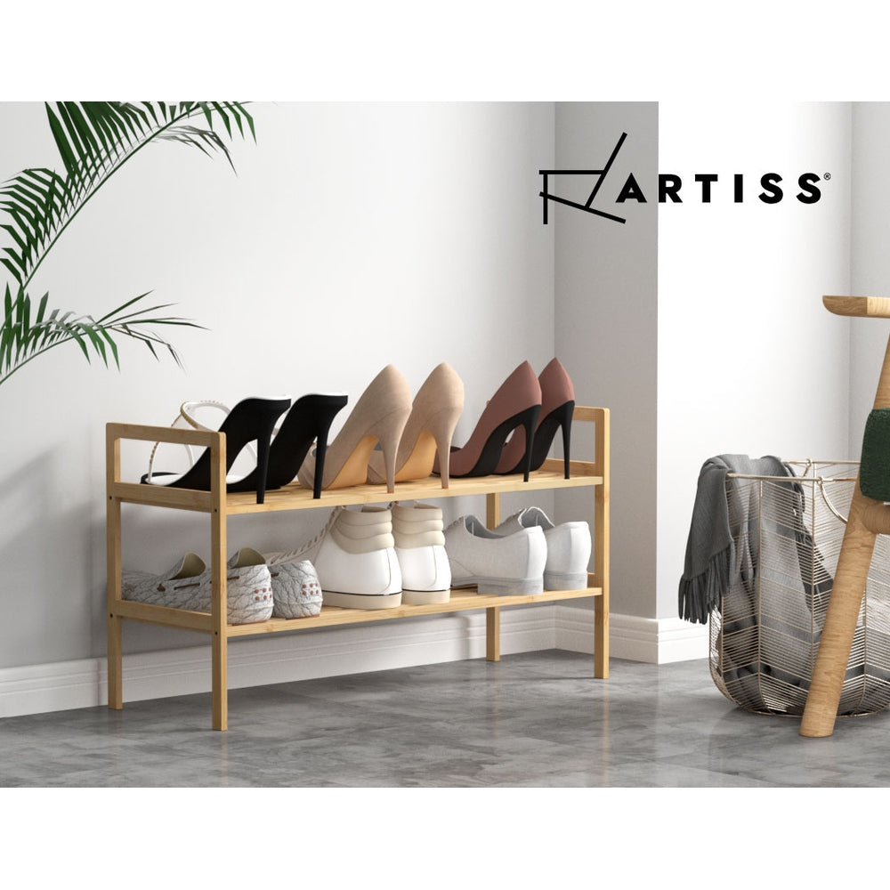 Artiss Shoe Rack Bamboo Storage Cabinet 2 Tiers Portable Organizer Shelf Pine ShopFrenzy