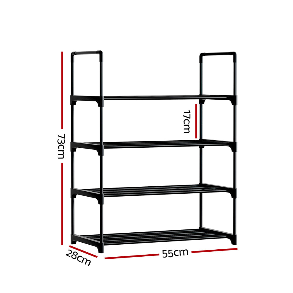 Artiss Shoe Rack Stackable Shelves 4 Tiers 55cm Shoes Storage Stand Black ShopFrenzy