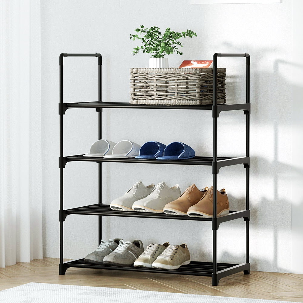 Artiss Shoe Rack Stackable Shelves 4 Tiers 55cm Shoes Storage Stand Black ShopFrenzy