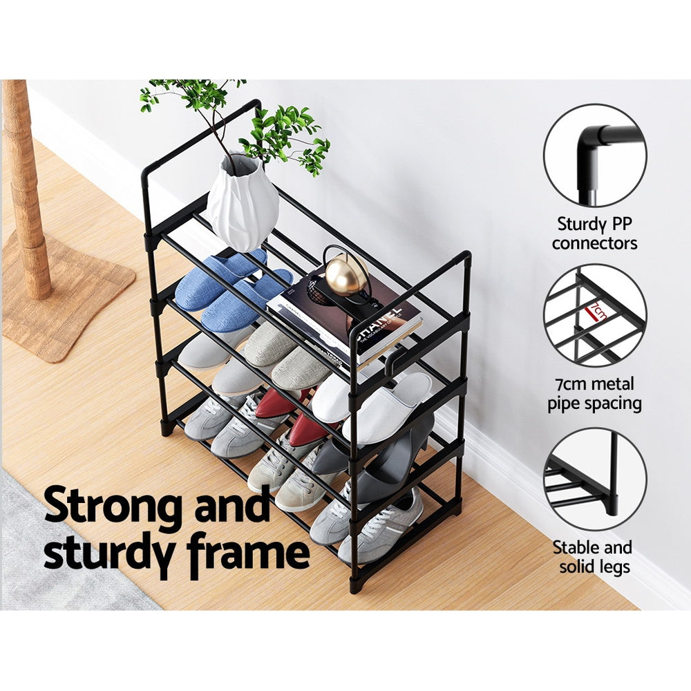 Artiss Shoe Rack Stackable Shelves 4 Tiers 55cm Shoes Storage Stand Black ShopFrenzy