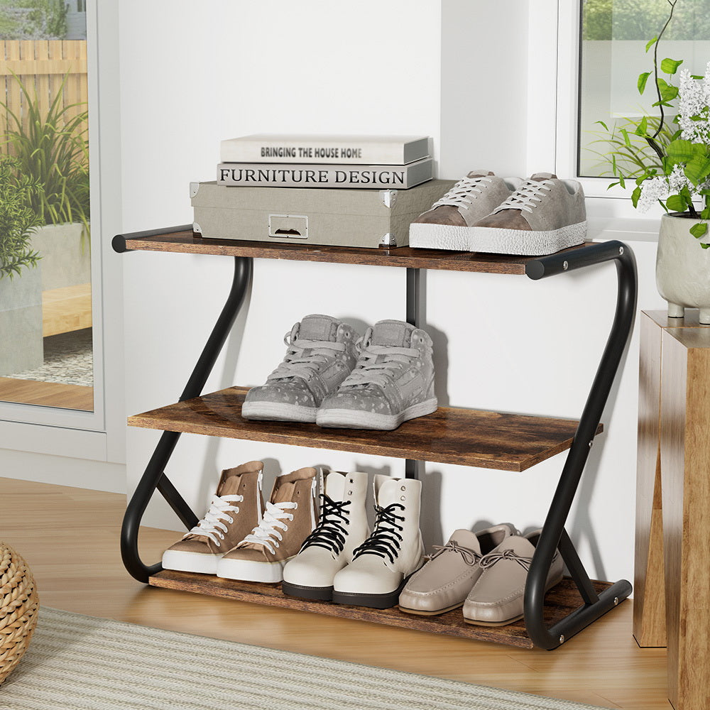 Artiss Shoe Rack Storage Shelves Organiser 3 Tiers Shoe Stand Industrial Black ShopFrenzy