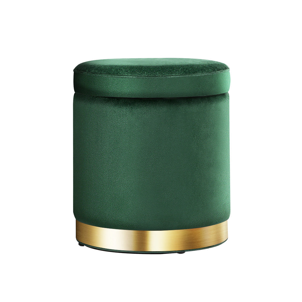 Artiss Storage Ottoman Foot Stool Round Velvet Foot Rest Pouffe Footstool Green ShopFrenzy