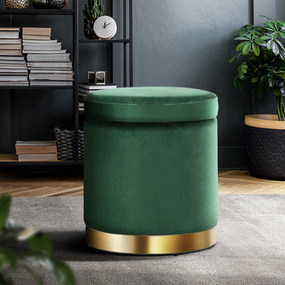 Artiss Storage Ottoman Foot Stool Round Velvet Foot Rest Pouffe Footstool Green ShopFrenzy