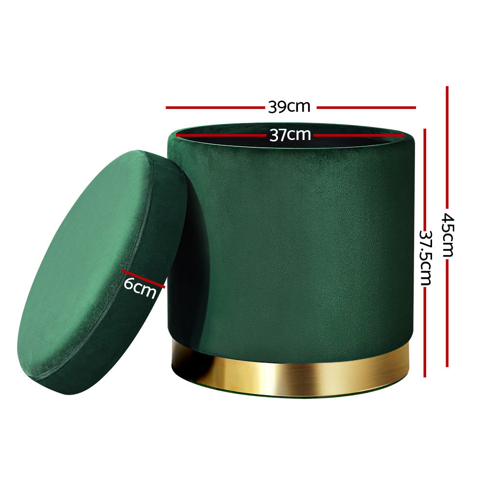 Artiss Storage Ottoman Foot Stool Round Velvet Foot Rest Pouffe Footstool Green ShopFrenzy