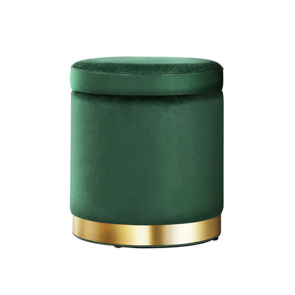 Artiss Storage Ottoman Foot Stool Round Velvet Foot Rest Pouffe Footstool Green ShopFrenzy