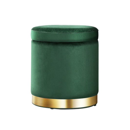 Artiss Storage Ottoman Foot Stool Round Velvet Foot Rest Pouffe Footstool Green ShopFrenzy