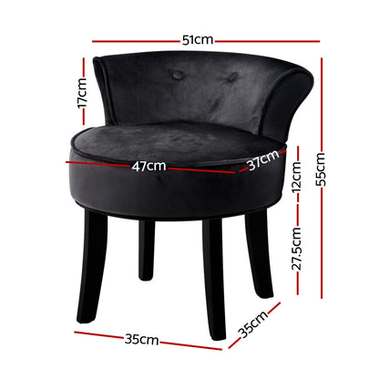 Artiss Velvet Vanity Stool Backrest Stools Dressing Table Chair Makeup Bedroom Black ShopFrenzy