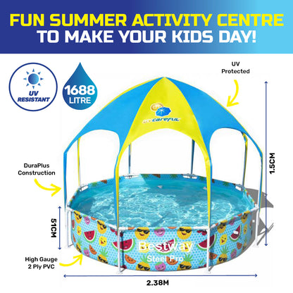 Bestway 2.38 x 1.5m Kids Above Ground Pool & UV Protected Canopy 1688 Litre ShopFrenzy