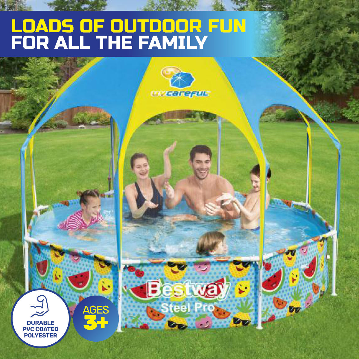 Bestway 2.38 x 1.5m Kids Above Ground Pool & UV Protected Canopy 1688 Litre ShopFrenzy