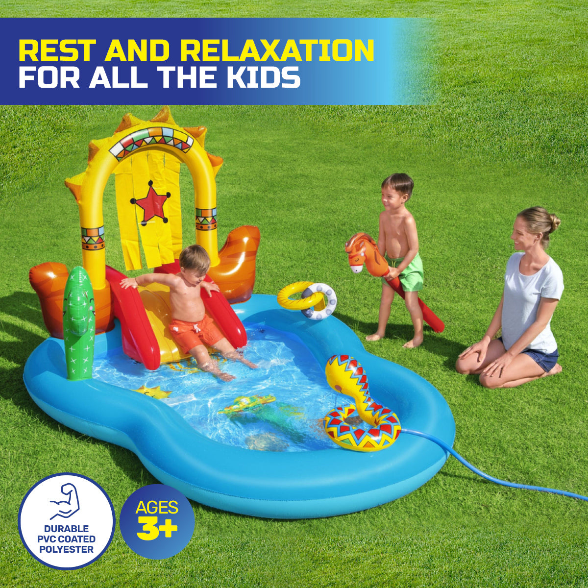 Bestway 2.6 x 1.8m Inflatable Wild West Water Fun Park Pool With Slide 278L ShopFrenzy