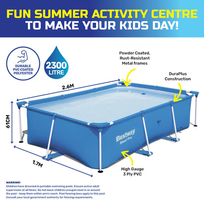 Bestway 2.6m x 1.7m Above Ground Pool High Gauge PVC Construction 2300 Litre ShopFrenzy