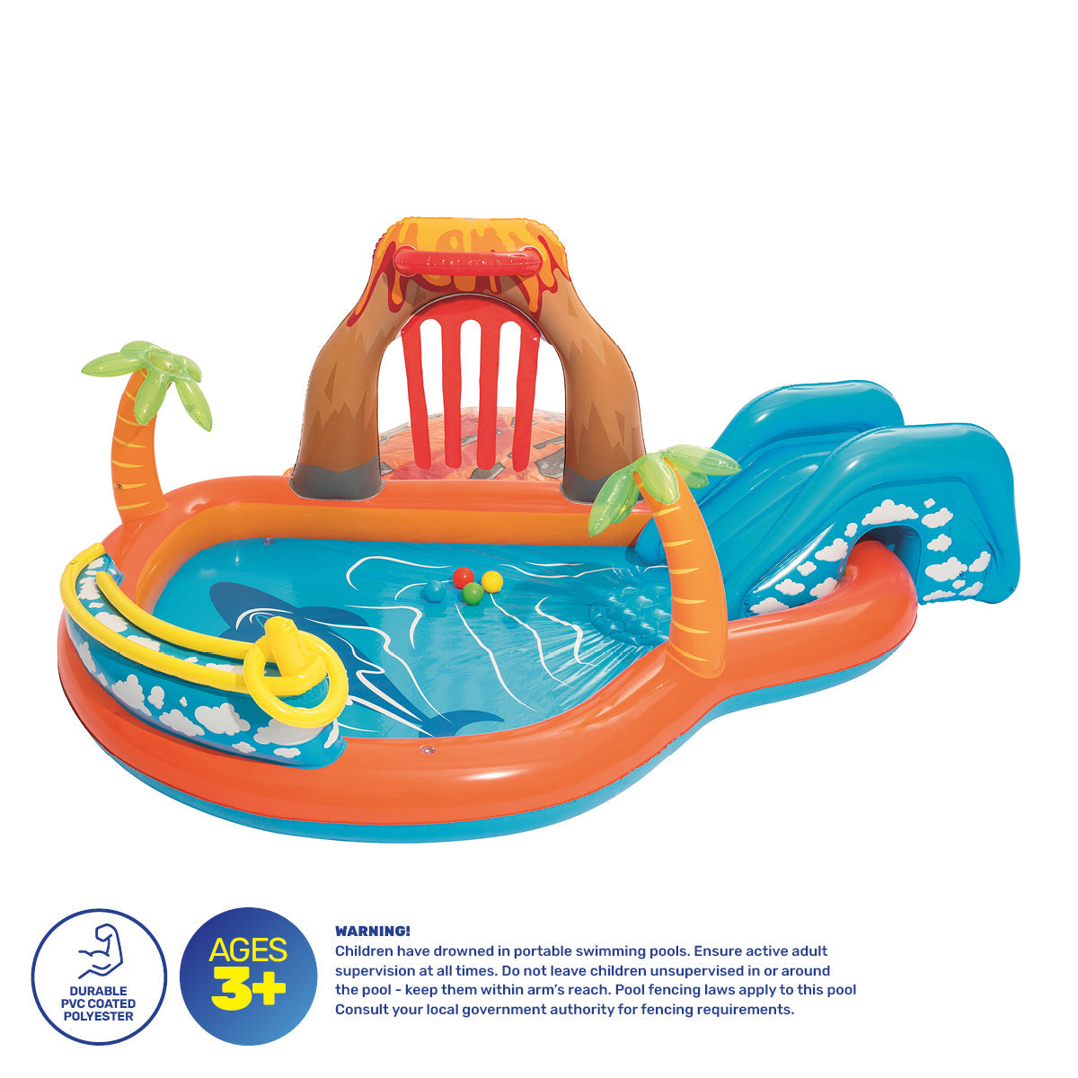 Bestway 2.7m x 1m Inflatable Lava Lagoon Water Fun Park Pool With Slide 208L ShopFrenzy