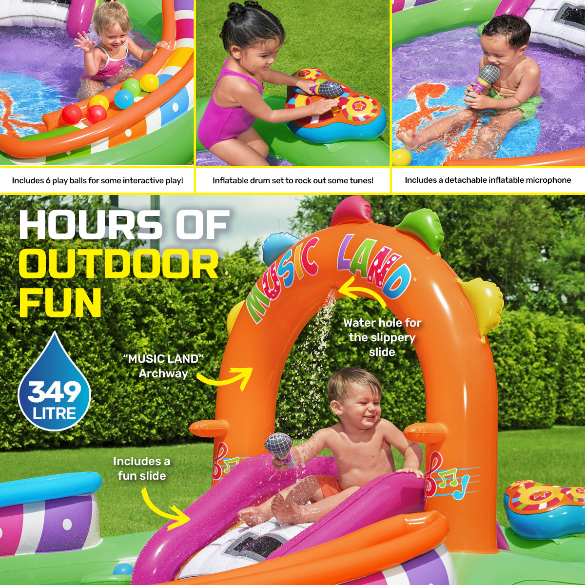 Bestway 3m x 1.9m Inflatable Sing & Splash Water Fun Park Pool & Slide 349L ShopFrenzy