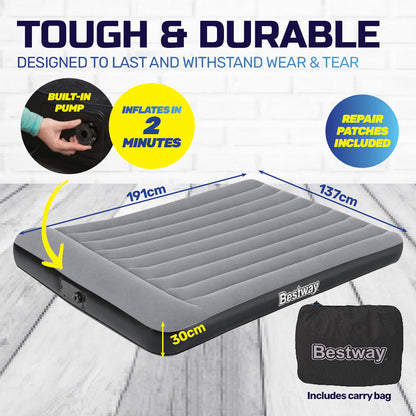 Bestway Double Inflatable Air Bed Tritech Built-In Pump Heavy Duty ShopFrenzy