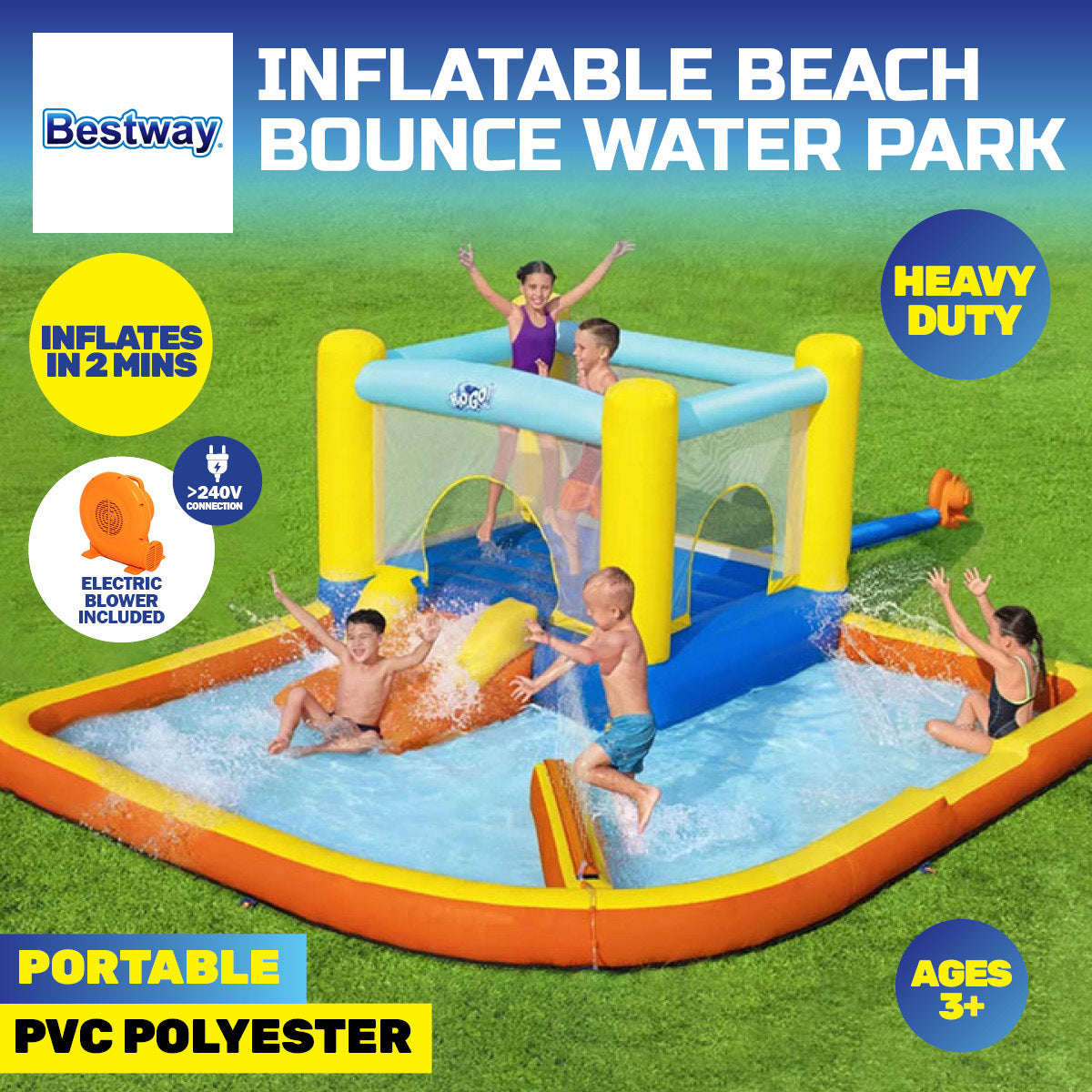 Bestway H2OGO! Bounce Water Park Inflatable Pool Slide w Electric Blower ShopFrenzy