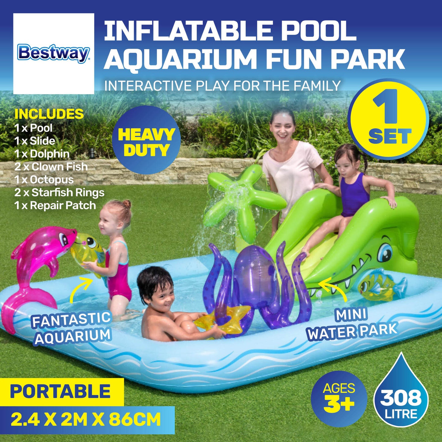 Bestway Inflatable Aquarium Mini Water Fun Park Pool With Slide 308L ShopFrenzy