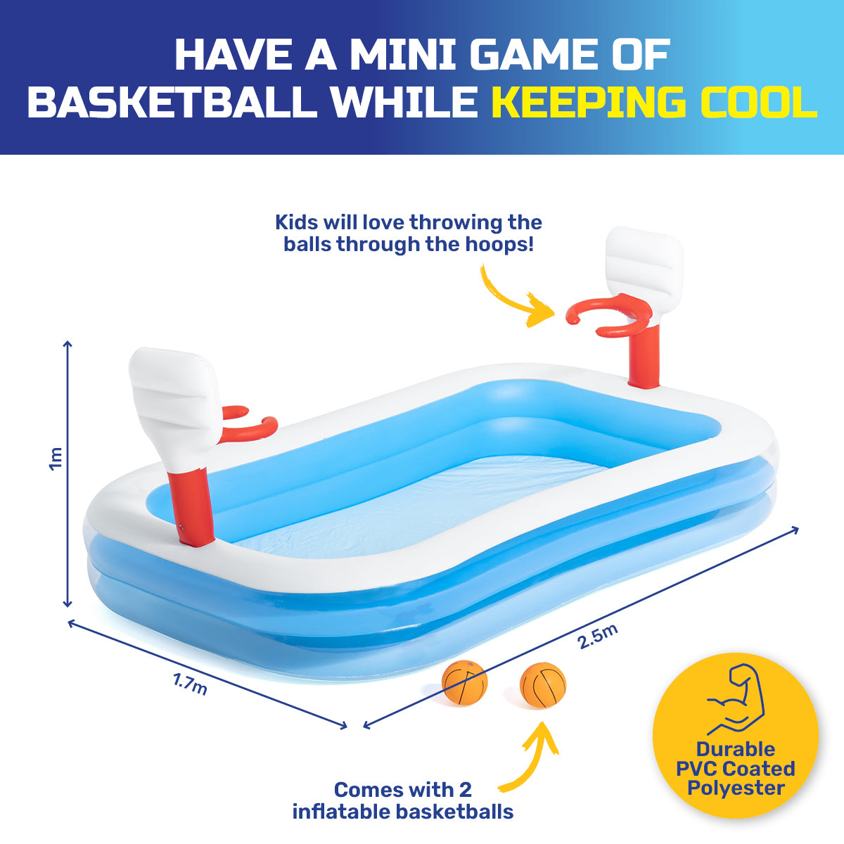 Bestway Inflatable Kids Basketball Pool Built-In Hoops Balls Included 636L ShopFrenzy