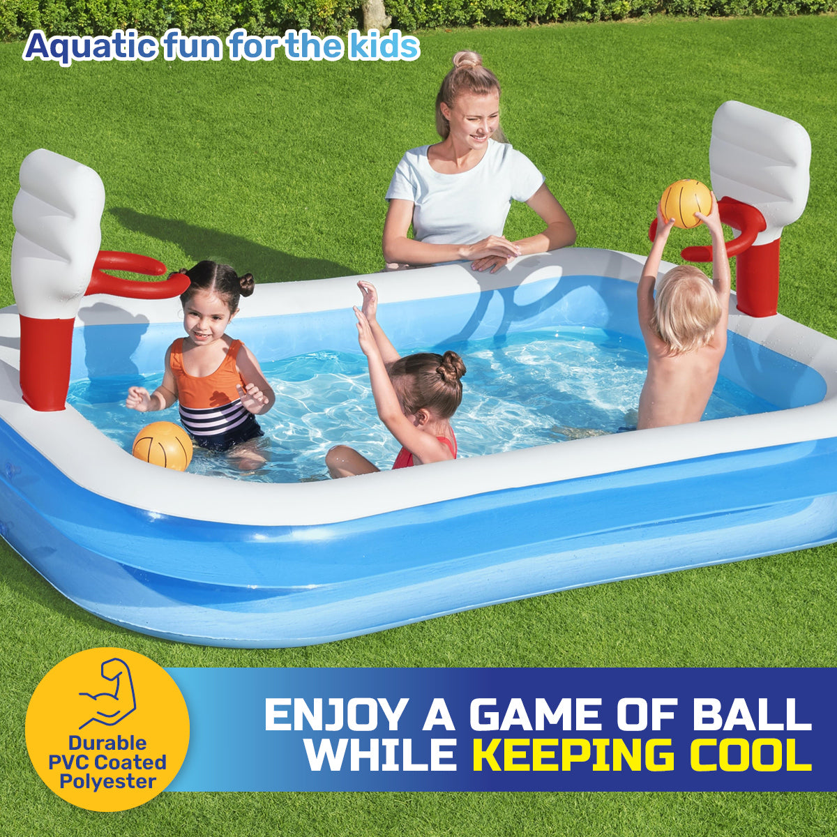 Bestway Inflatable Kids Basketball Pool Built-In Hoops Balls Included 636L ShopFrenzy