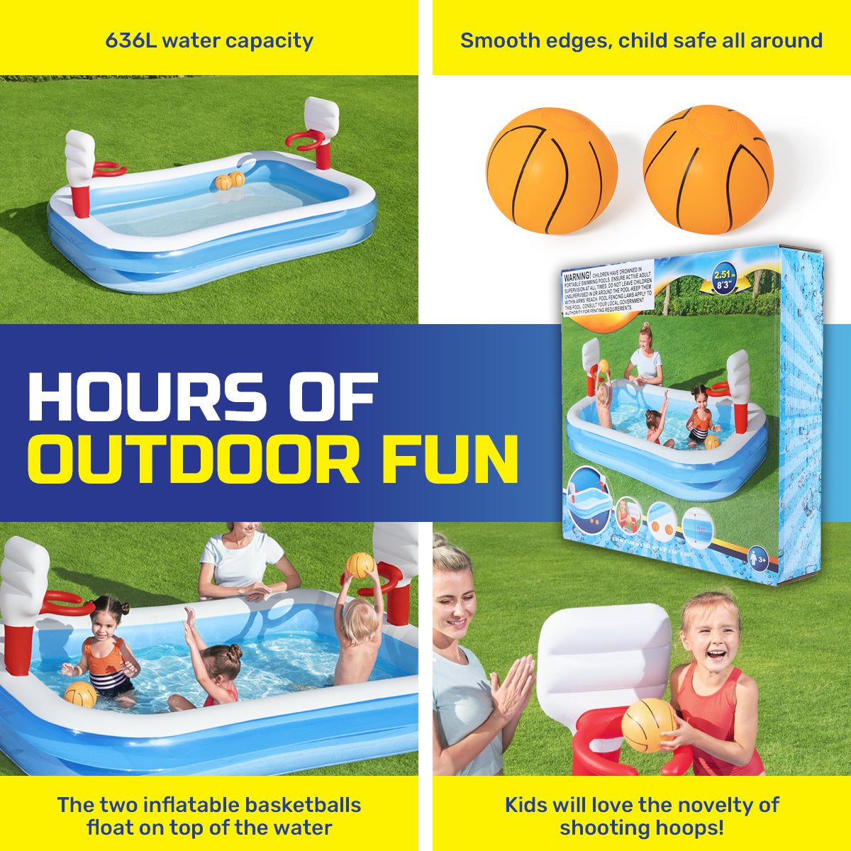 Bestway Inflatable Kids Basketball Pool Built-In Hoops Balls Included 636L ShopFrenzy