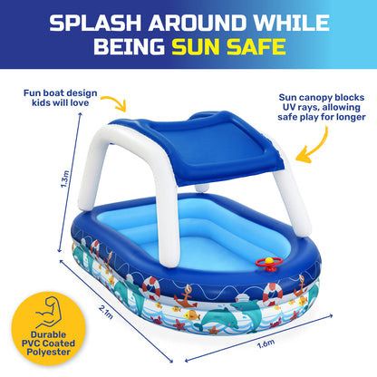 Bestway Inflatable Pool Removable Canopy Boat Design Ocean Themed 282L ShopFrenzy