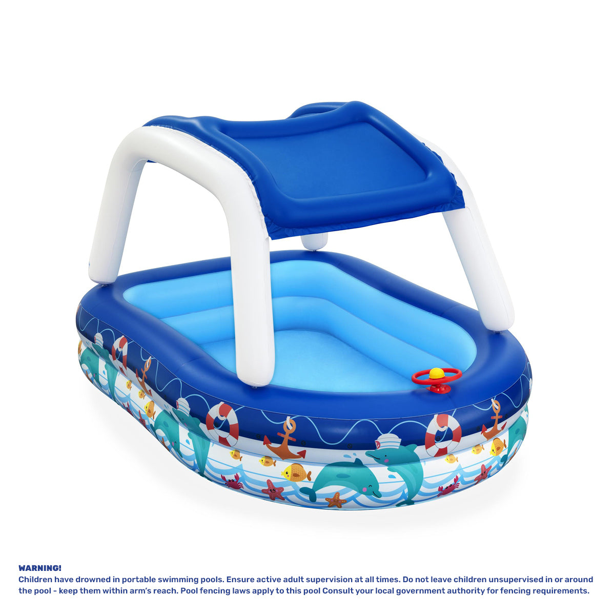 Bestway Inflatable Pool Removable Canopy Boat Design Ocean Themed 282L ShopFrenzy