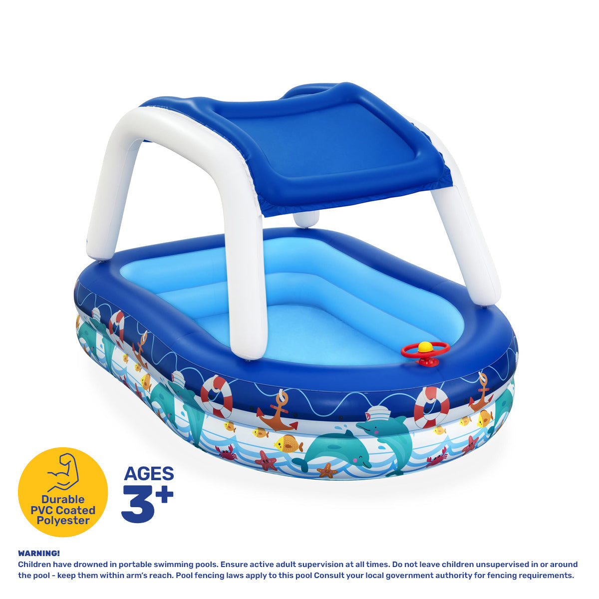 Bestway Inflatable Pool Removable Canopy Boat Design Ocean Themed 282L ShopFrenzy