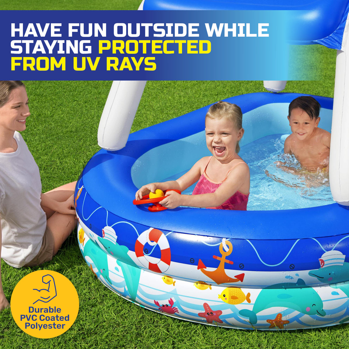 Bestway Inflatable Pool Removable Canopy Boat Design Ocean Themed 282L ShopFrenzy