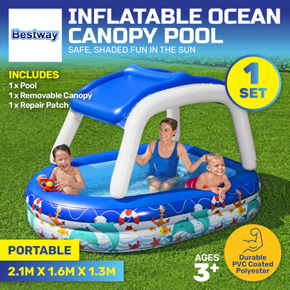 Bestway Inflatable Pool Removable Canopy Boat Design Ocean Themed 282L ShopFrenzy