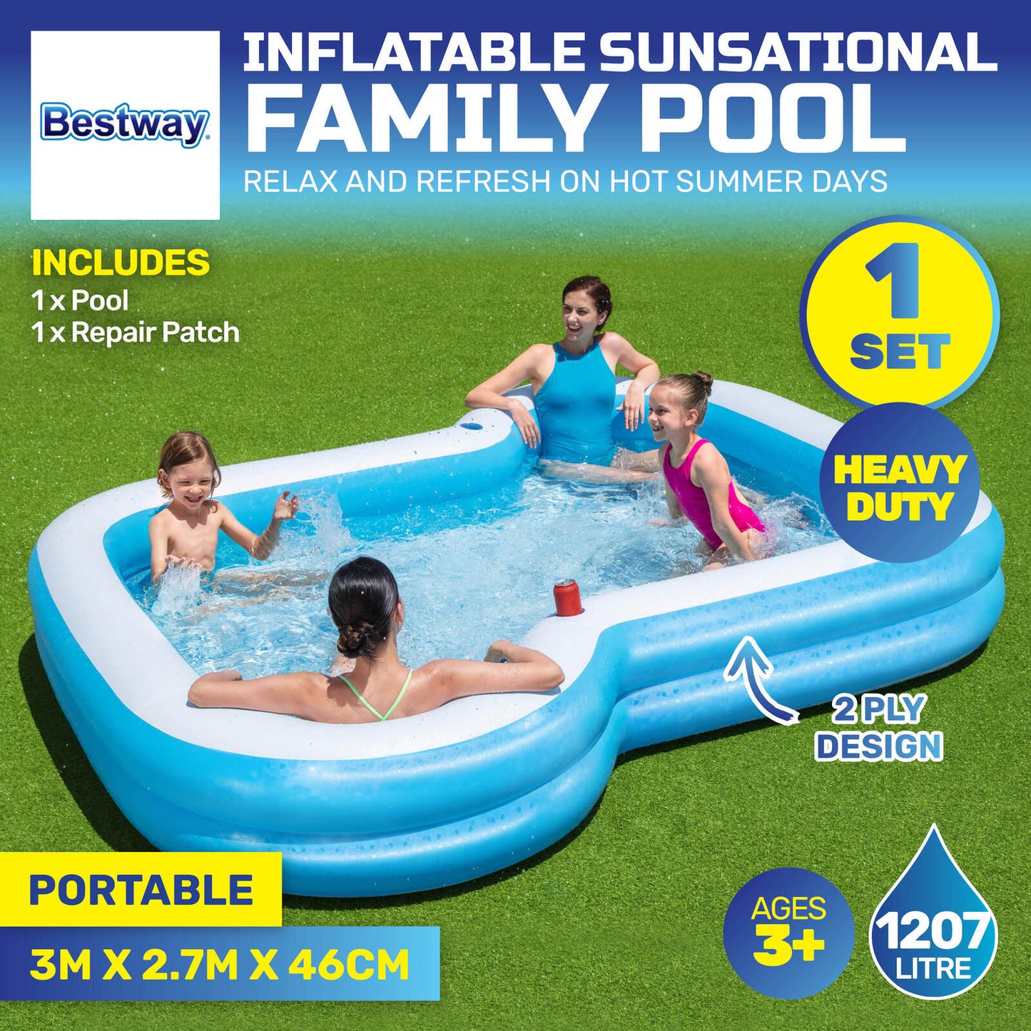 Bestway Inflatable Sunsational Family Pool Mosaic Printed Base 1207L ShopFrenzy