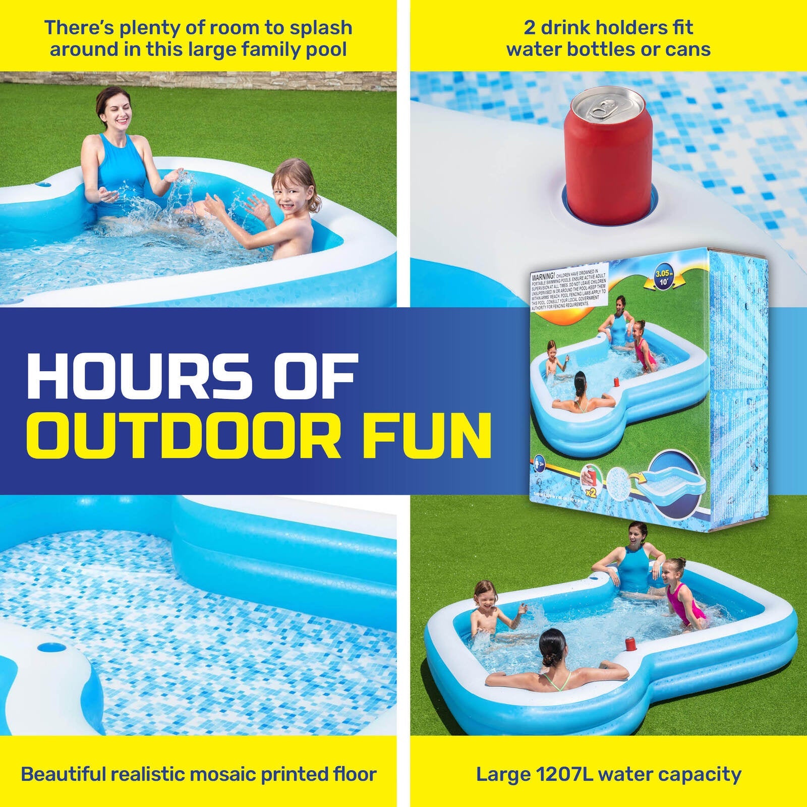 Bestway Inflatable Sunsational Family Pool Mosaic Printed Base 1207L ShopFrenzy