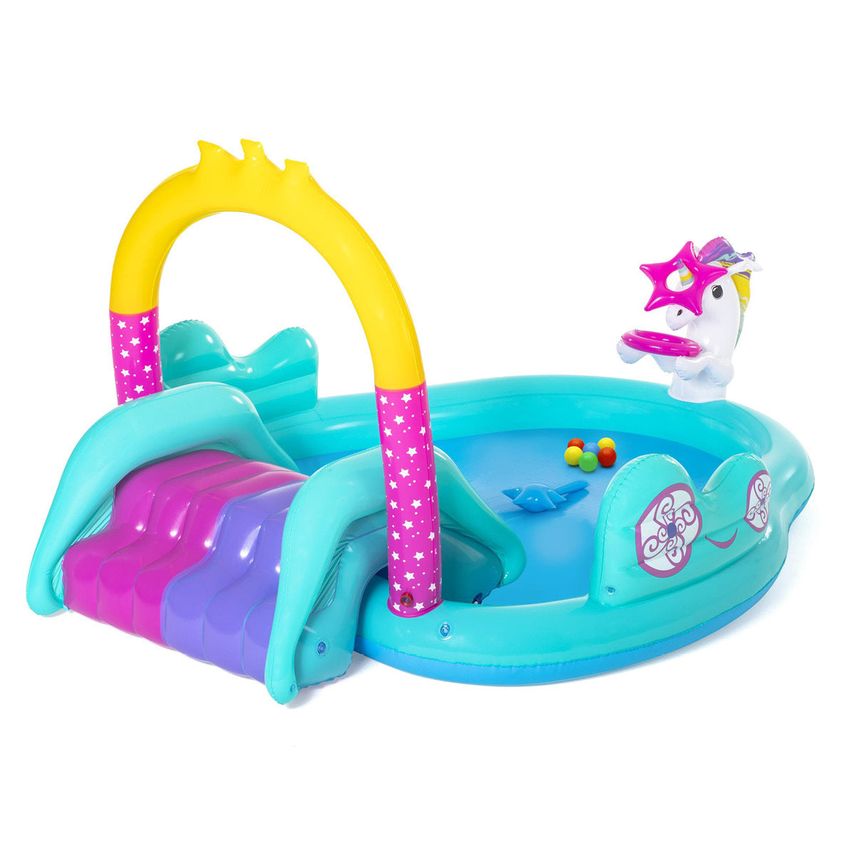 Bestway Inflatable Unicorn Themed Mini Water Fun Park Pool With Slide 220L ShopFrenzy